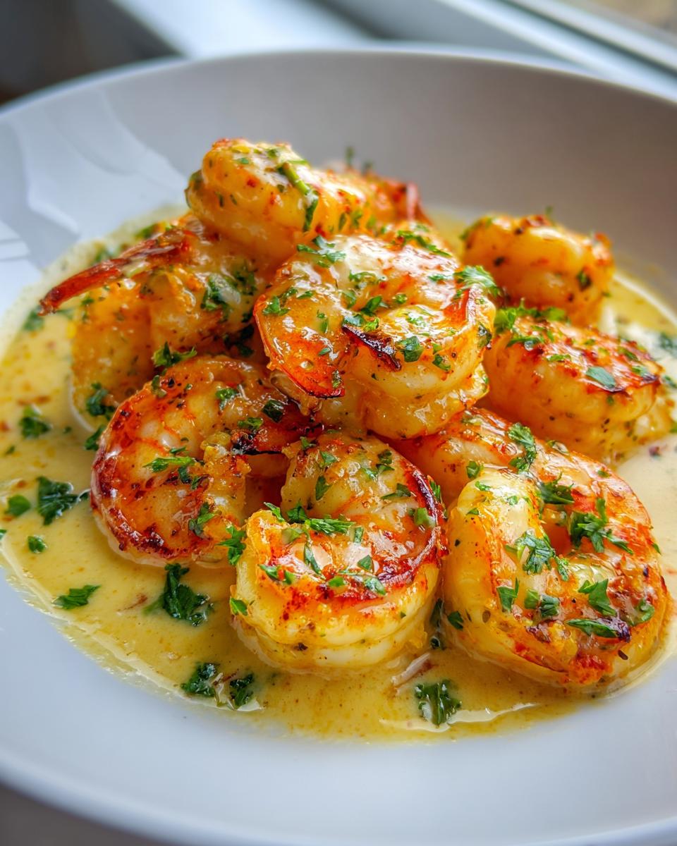 Plump, seasoned cajun shrimp coated in a rich, buttery sauce and garnished with fresh parsley.