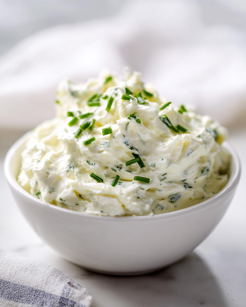 A white bowl filled with creamy horseradish sauce, garnished generously with chopped green chives.