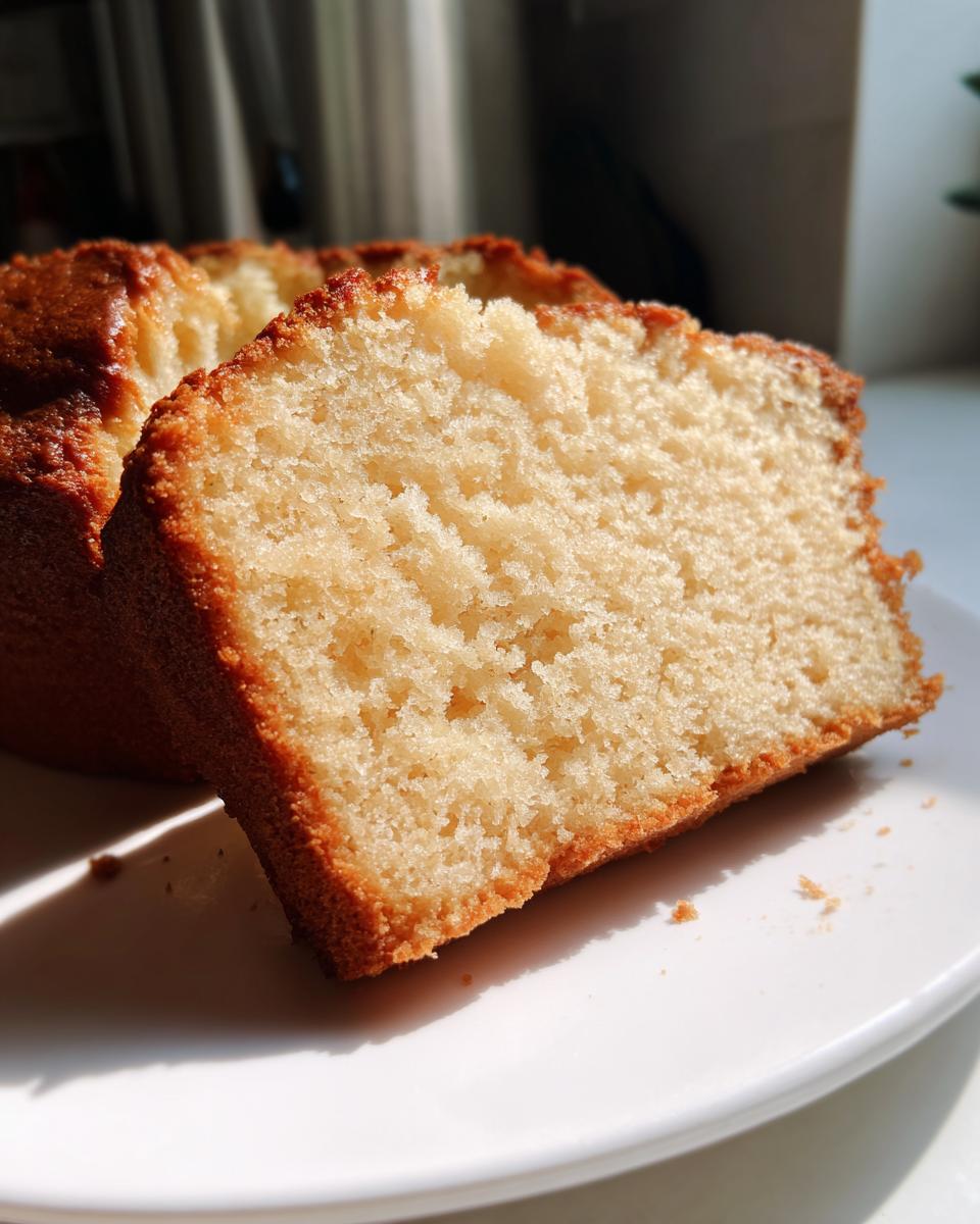 Close-up of a moist slice of condensed milk cake showing its light, fluffy crumb texture.