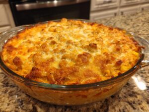 A round glass dish filled with bubbling, baked chicken enchilada dip topped with melted, golden-brown cheese.