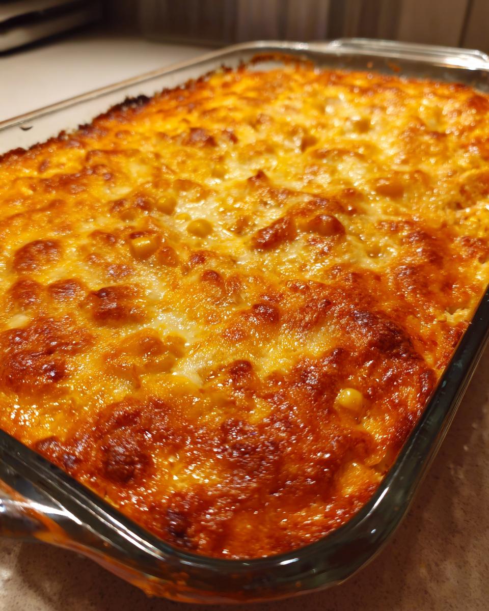 Close-up of a bubbly, golden-brown baked chicken enchilada dip in a clear glass baking dish.