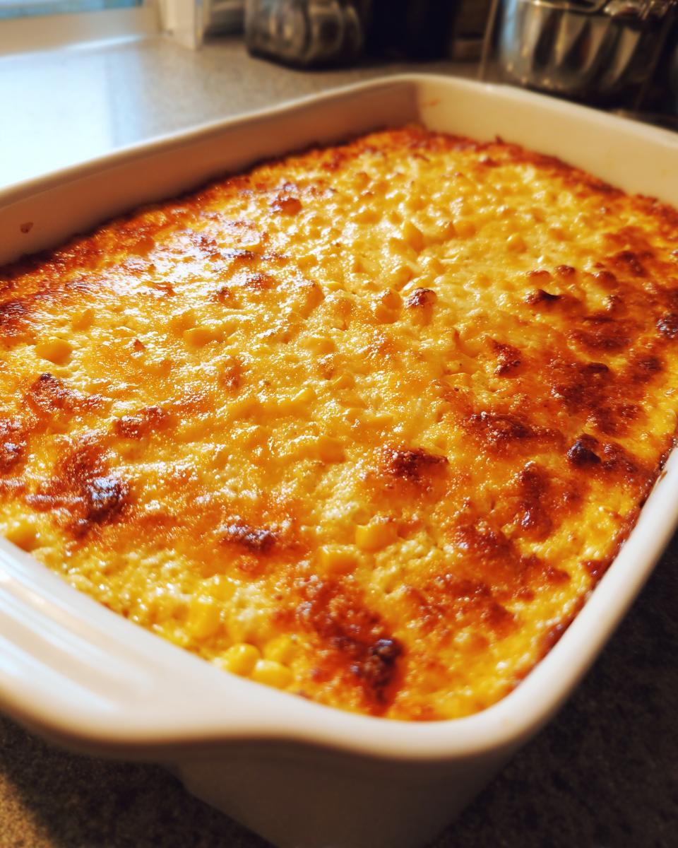 Close-up of baked mexican street corn dip in a white casserole dish showing a golden, bubbly, and slightly charred top.