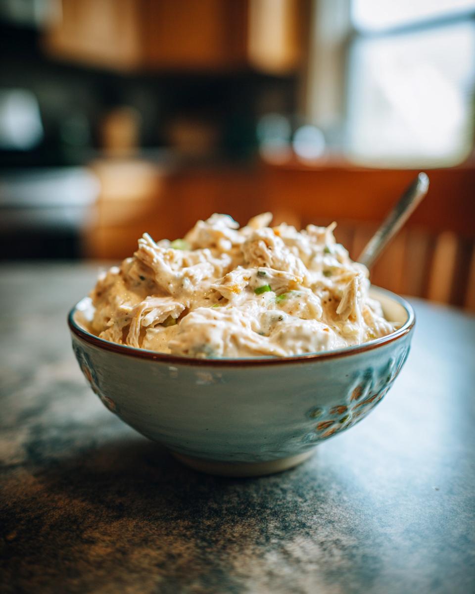 A close-up of a bowl filled with creamy keto white chicken chili, featuring shredded chicken and green onions.