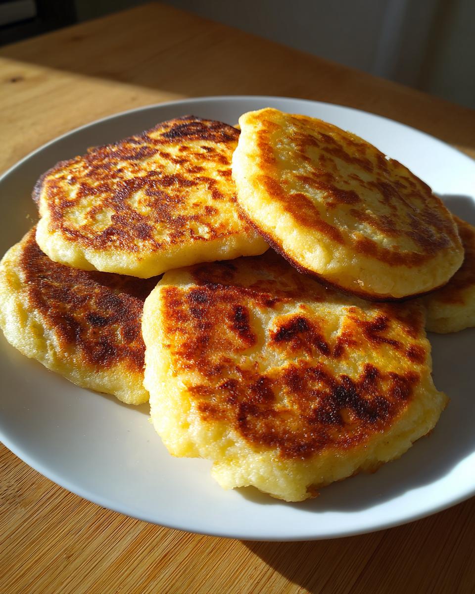 A stack of freshly cooked, golden-brown Irish potato farls with crispy edges served on a white plate.