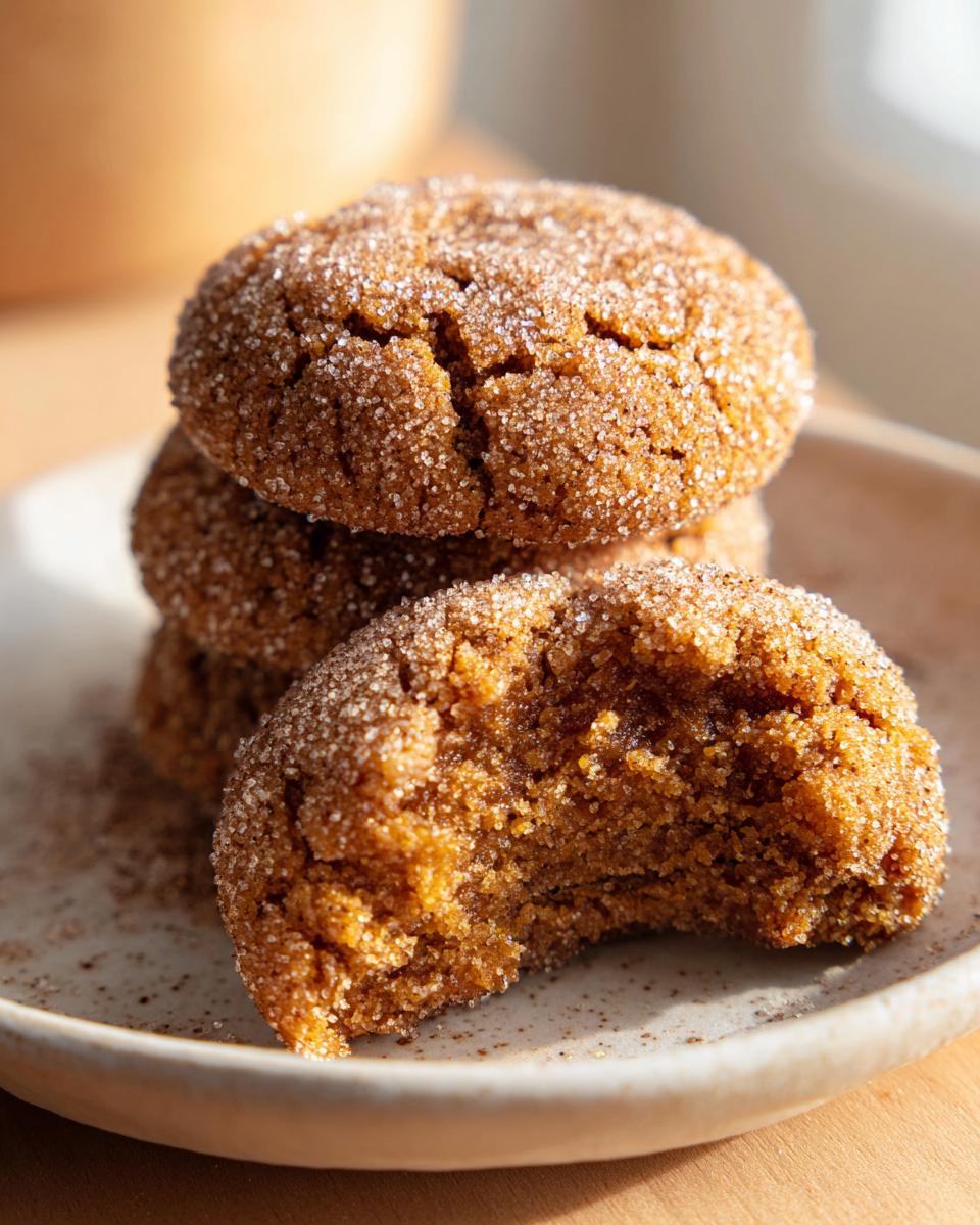 A stack of soft, crinkled persimmon cookies coated in sugar, with one cookie bitten into.