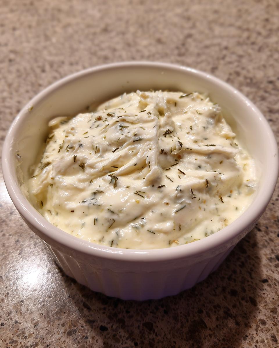 Close-up of shredded chicken mixed into a thick, creamy base, seasoned with herbs, part of homemade cream of chicken soup.