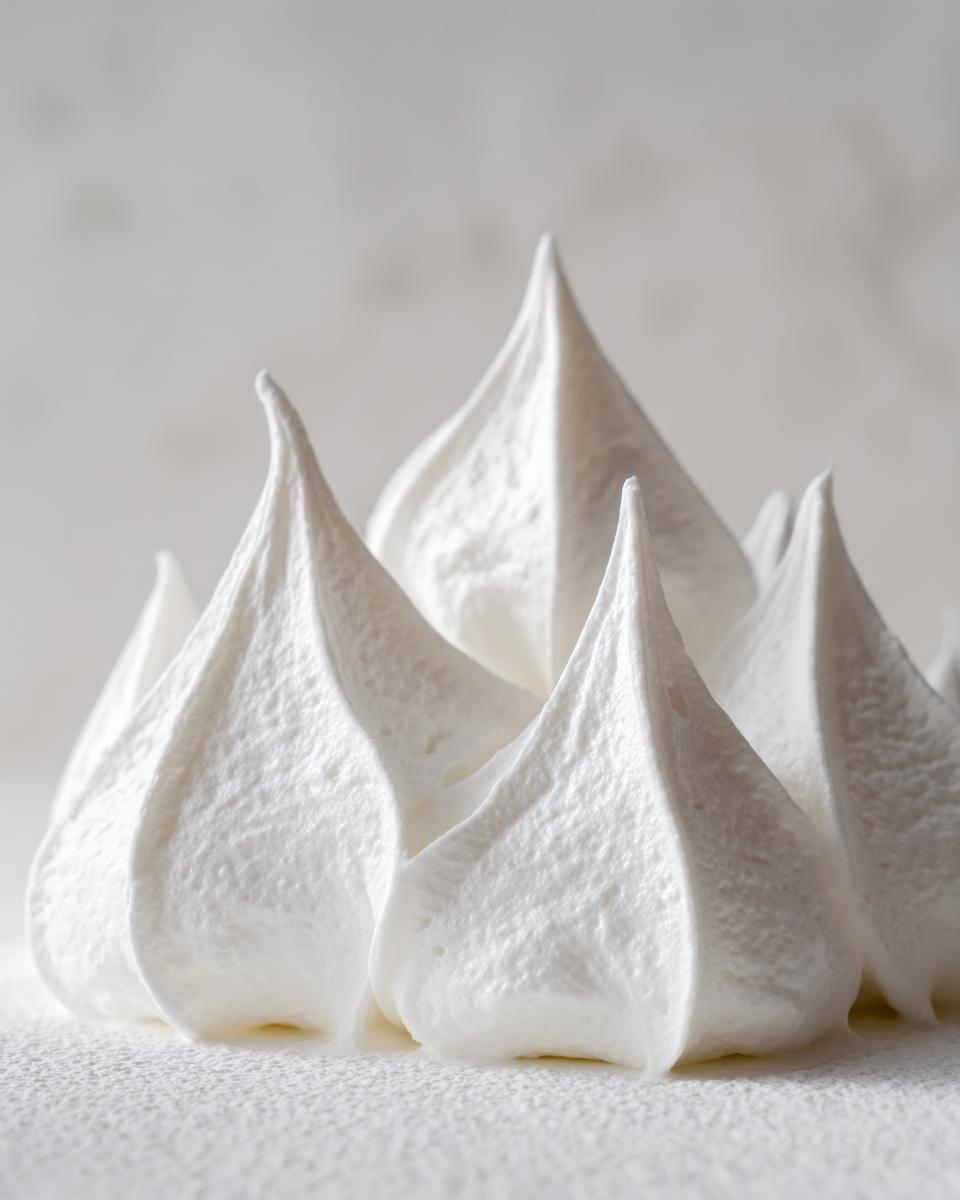 Close-up of stiff, white royal icing peaks, perfect for strong gingerbread house icing.