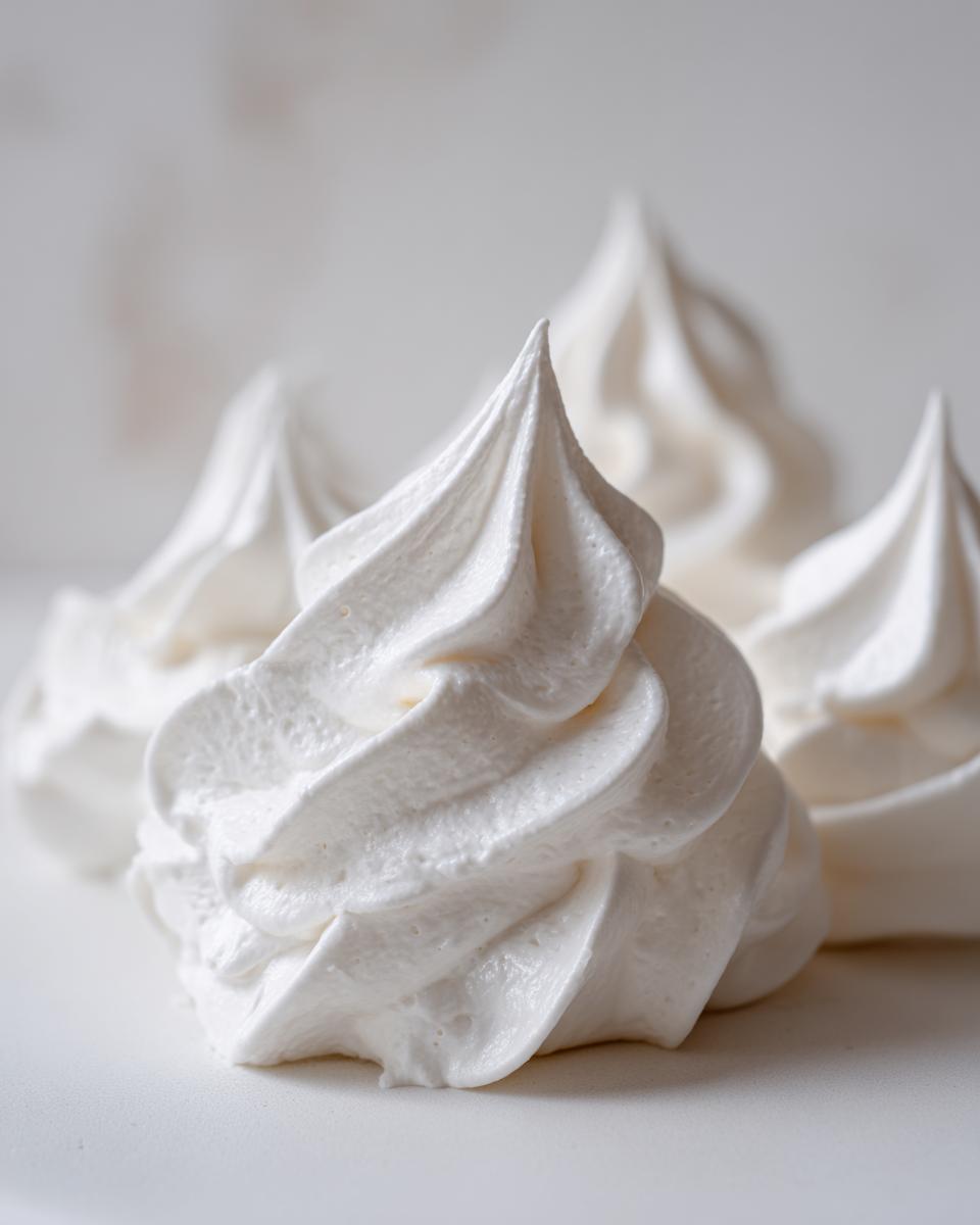 Close-up of stiff, piped peaks of white royal gingerbread house icing against a light background.
