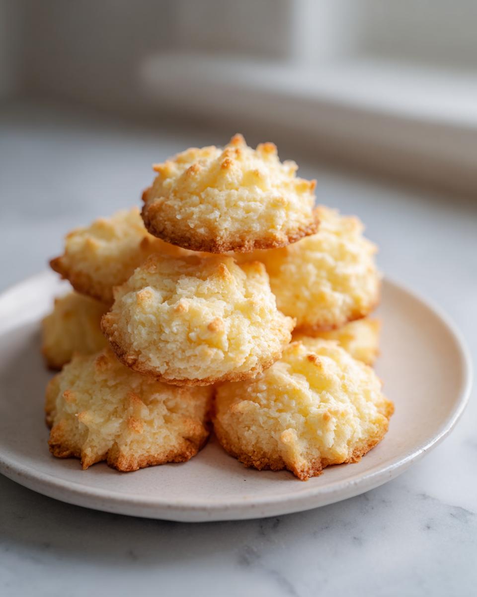 A stack of golden brown, textured 3-ingredient butter cookies resting on a small, light-colored plate.