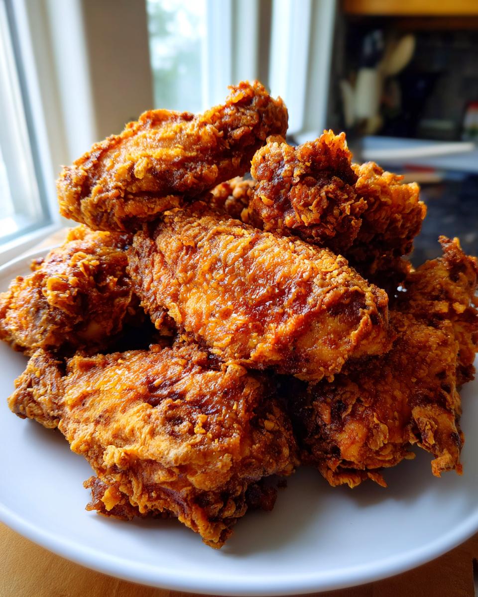 A close-up of a mound of perfectly golden brown, crispy fried chicken wings piled high on a white plate.