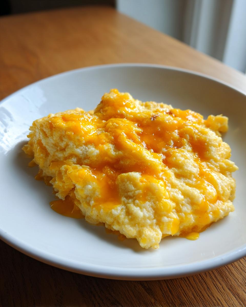 A serving of creamy, fluffy cheese grits topped generously with melted orange cheddar cheese.