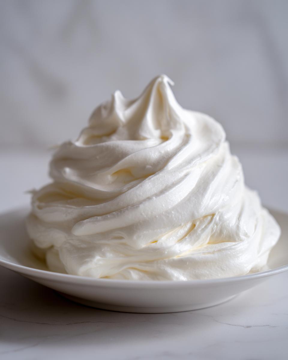 A perfectly piped swirl of thick, white sugar cookie icing that hardens, sitting in a small white bowl.