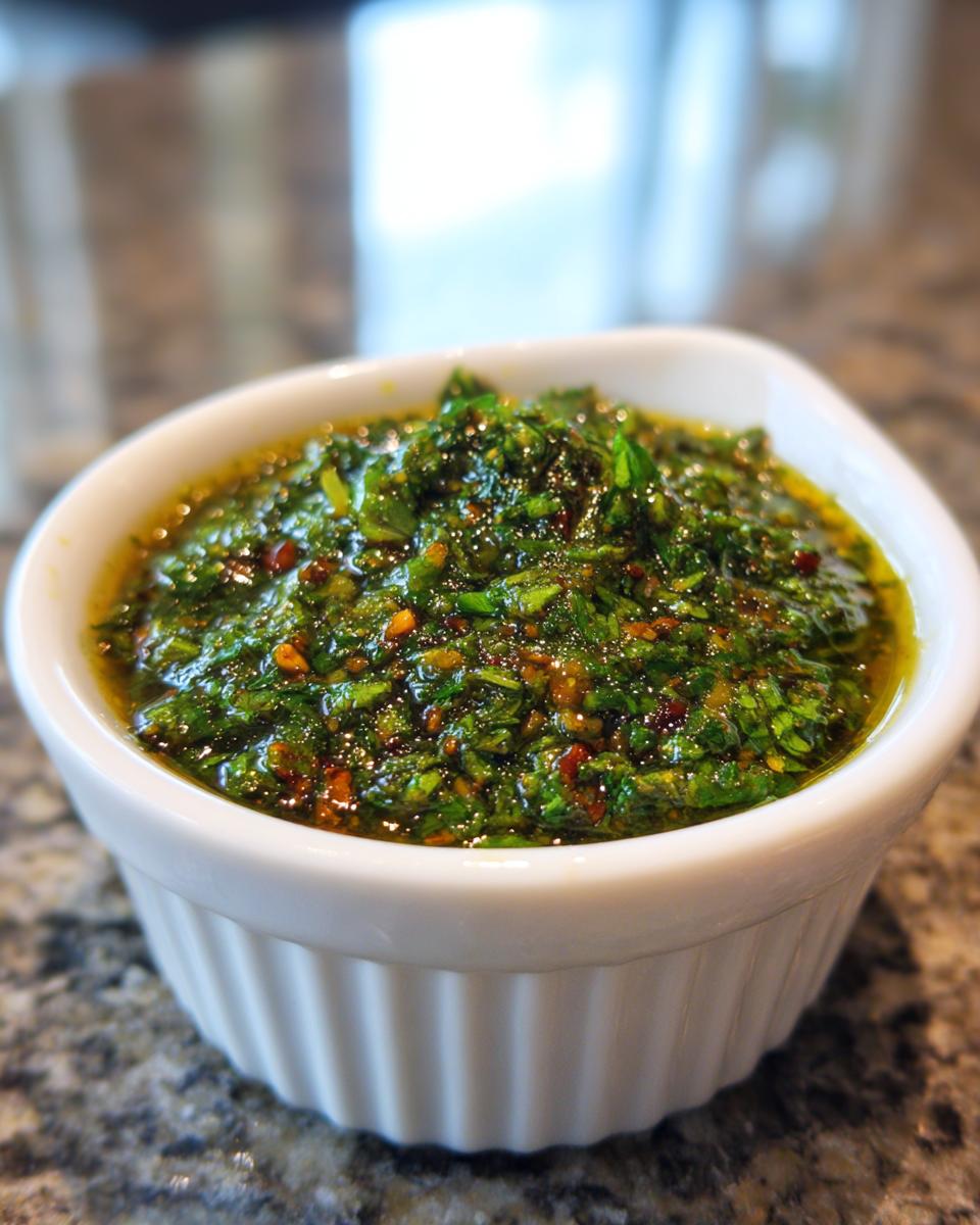 Close-up of a vibrant, chunky green salsa, likely green tomato salsa, in a small white fluted bowl.