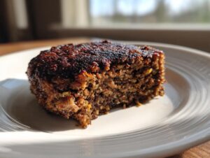 Close-up view showing the dense, textured interior of a perfectly cooked black bean burger patty.