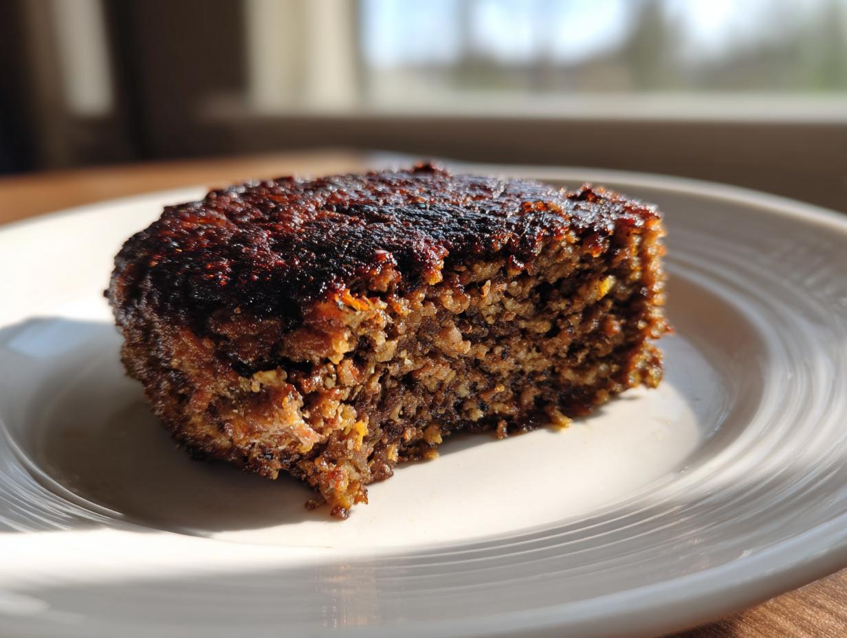 Close-up view showing the dense, textured interior of a perfectly cooked black bean burger patty.