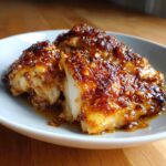 Close-up of juicy chicken pieces coated in a sticky, caramelized honey dijon chicken glaze.