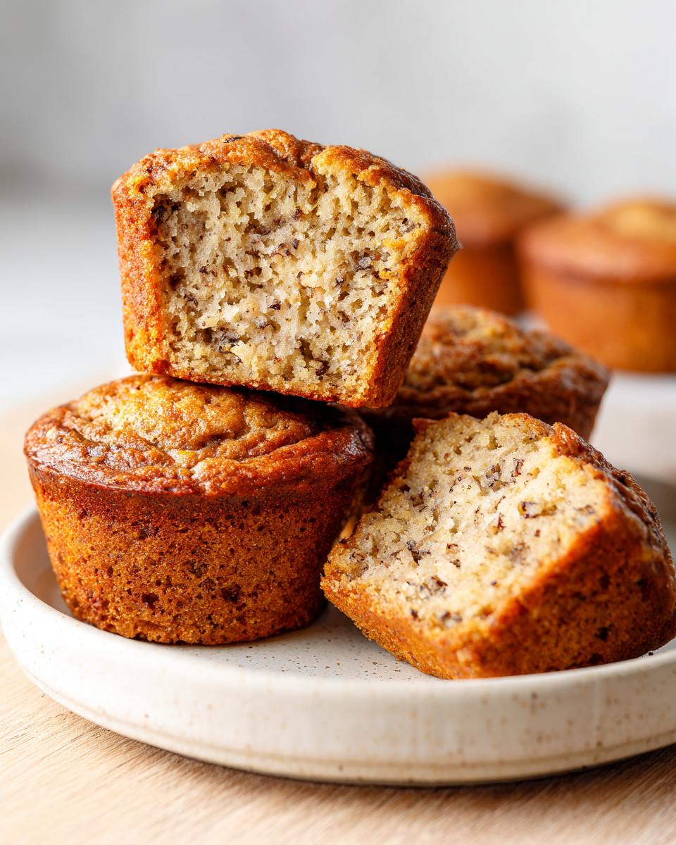 Close-up of delicious protein muffins, one cut in half showing the moist, speckled interior texture.