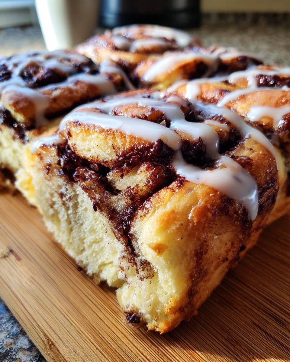 Close-up of a fluffy, freshly baked Nutella Rolls slice showing the soft interior and sweet white glaze.
